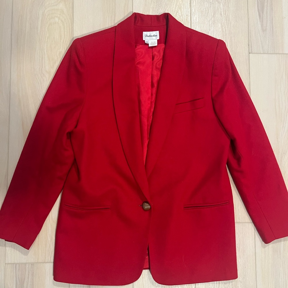 Vintage Distinction 100% Wool Red Power Blazer